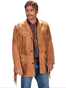 Scully Bone Bead Trim Fringe Leather Coat - Bourbon - Men's Leather Western Vests and Jackets | Spur Western Wear