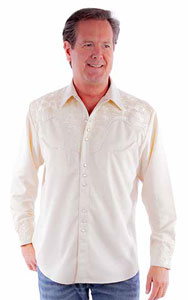 Scully Gunfighter Long Sleeve Snap Front Western Shirt - White with Black Roses, - Men's Retro Western Shirts | Spur Western Wear