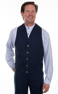 Scully Notched Lapel Canvas Duckins Vest - Navy - Men's Old West Vests and Jackets | Spur Western Wear
