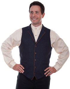 Scully Notched Lapel  Navy Vest - Style# 12-RW313BLU,  Men's Old West Vests and Jackets | Spur Western Wear