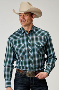 Roper Plaid Long Sleeve Snap Front Western Shirt - Green & White - Big & Tall ,- Men's Western Shirts | Spur Western Wear