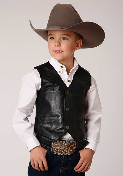 Roper Leather Western Vest - Black - Boys' Leather Western Vests and Jackets | Spur Western Wear