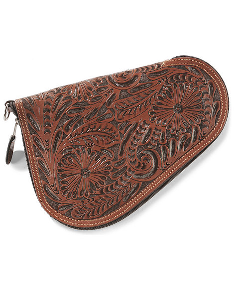 3D Floral Tooled Genuine Leather Medium Pistol Case - Mahogany - Western Leather Accessories | Spur Western Wear