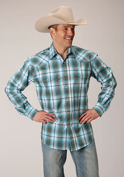 This Roper Plaid Men's Long Sleeve Western  Shirt In Tall Sizes Features A  Ombre Plaid Yarn Dyed Fabric with a Spread Collar. One Point Front And a Keystone Back Yoke. Snap Front. Two Flap Snap Pockets.   Snap Cuffs.  Regular sizes available-05-01-01-778-5014GR