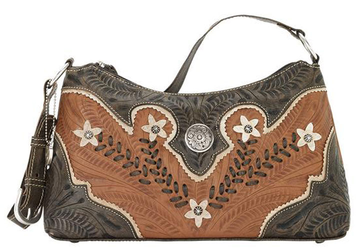 American West Desert Wildflower Shoulder Bag Charcoal Tan American West Desert Wildflower Shoulder Bag Charcoal Tan