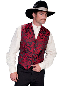 Scully Red Silk Floral Single Breasted Vest