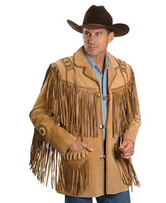 MSHC Western Cowboy Mens Bone & Fringed Suede Leather Jacket D4 V2 XXS-5XL Tan Brown