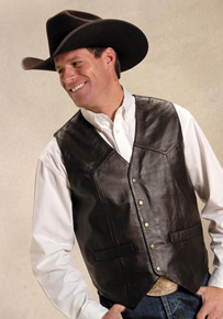Roper Lamb Leather Western Vest - Dark Brown - Men's Leather Western Vests and Jackets | Spur Western Wear