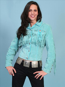 Scully Bead & Fringe Leather Western Jacket - Turquoise - Ladies Leather Jackets | Spur Western Wear