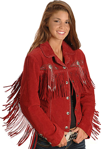 Scully Bead & Fringe Leather Western Jacket - Red - Ladies Leather Jackets | Spur Western Wear