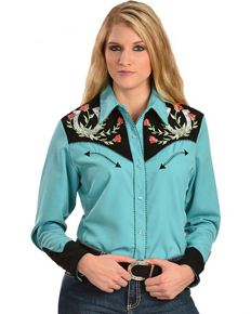 Scully Floral Justice Long Sleeve Snap Front Western Shirt - Turquoise - Ladies' Retro Western Shirts | Spur Western Wear