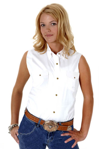 Roper Poplin Sleeveless Western Shirt - White - Ladies' Western Shirts | Spur Western Wear