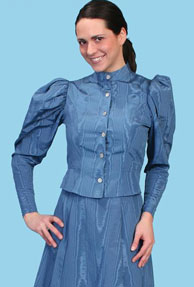 Wah Maker Moire Princess Tie Back Blouse - Blue - Ladies' Old West Blouses | Spur Western Wear