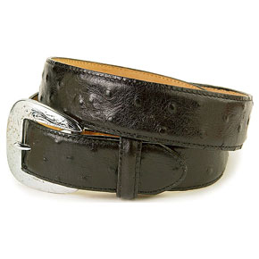 Tony Lama Black Ostrich Print Leather Belt