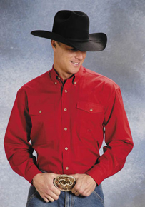 Roper Poplin Long Sleeve Button Front Western Shirt - Red - Tall - Men's Western Shirts | Spur Western Wear