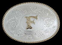 Initial Silver Engraved Gold Trim Western Belt Buckle by Montana  Silversmiths