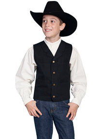 Scully Notched Lapel Canvas Vest - Black - Boys' Old West Vests and Jackets | Spur Western Wear
