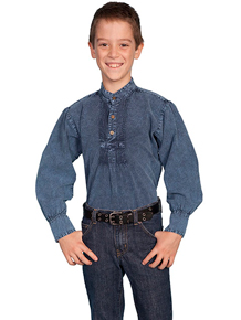 Scully Pullover Gambler Shirt - Blue - Boys' Old West Shirts | Spur Western Wear