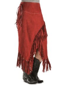 Scully Red Leather Fringe Skirt