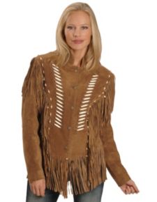 Liberty Leather Ladies Rust Suede Fringe Leather Jacket