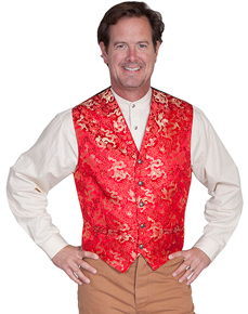 Wah Maker Dragon Vest - Red with Gold - Men's Old West Vests And Jackets | Spur Western Wear
