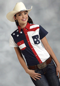 Roper Color Block Flag Short Sleeve Snap Front Western Shirt - Ladies' Western Shirts | Spur Western Wear