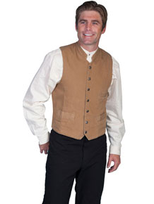 Scully Stand Up Collar Canvas Vest - Brown - Men's Old West Vests and Jackets | Spur Western Wear