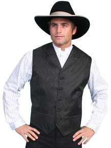Scully Notched Lapel Paisley Vest - Black - Men's Old West Vests and Jackets | Spur Western Wear