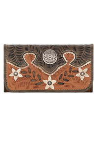American West Desert Wildflower Tri-fold Wallet - Charcoal & Tan - Ladies' Western Handbags And Wallets | Spur Western Wear