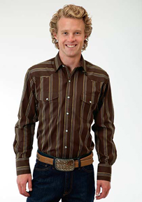 Roper Striped Long Sleeve Snap Front Western Shirt - Brown - Men's Western Shirts | Spur Western Wear