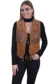 Scully Bead Trimmed Suede Leather Vest - Bourbon - Ladies Leather Vests And Jackets | Spur Western Wear