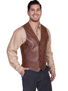 Scully Lambskin Button Front Western Vest - Chocolate - Men's Leather Western Vests and Jackets | Spur Western Wear