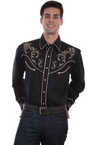 Scully Long Sleeve Snap Front Western Shirt - Black with Floral Scroll Design - Men's Retro Western Shirts | Spur Western Wear