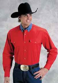 Roper Contrast Collar Long Sleeve Western Shirt - Red - Tall - Men's Western Shirts | Spur Western Wear