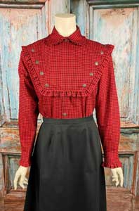 Frontier Classics "Amarillo" Blouse - Red/Black Check ,The "Amarillo"Bib shirt for Ladies, - Ladies' Old West Clothing | Spur Western Wear