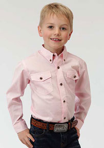 Roper Poplin Long Sleeve Western Shirt - Pink - Boys' Western Shirts | Spur Western Wear