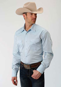 Roper Poplin Long Sleeve Snap Front Western Shirt - Light Blue - Big ...