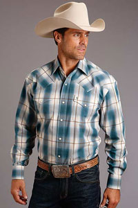 Stetson Blue Plaid Long Sleeve Snap Front Western Shirt , - Men's Western Shirts | Spur Western Wear