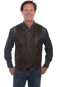 Scully Buck Stitch Western Vest - Dark Brown - Men's Leather Western Vests and Jackets | Spur Western Wear