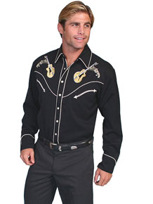 Scully Rock n Roll Long Sleeve Snap Front Western Shirt - Black - Men's Retro Western Shirts | Spur Western Wear