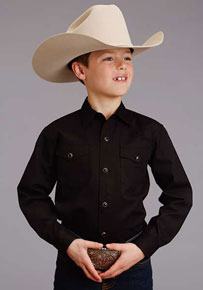 Stetson Poplin Long Sleeve Western Shirt - Black - Boys' Western Shirts | Spur Western Wear