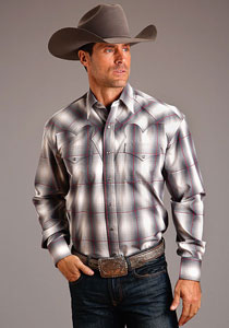 This Stetson Men's Long Sleeve Western Shirt Features  Plaid With Satin Stitch. Spread Collar. Fancy Front & Back Yokes W/Triple Needle Stitching . Snap Front. One-Point Pockets And Flaps. Stetson "S" Emblem, "Stetson" Emblem On Right Sleeve Placket. Snap Cuff. Contrast Inside Trim.