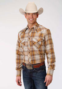 Roper Plaid Long Sleeve Snap Front Western Shirt - Rust & Cream - Men's Western Shirts | Spur Western Wear