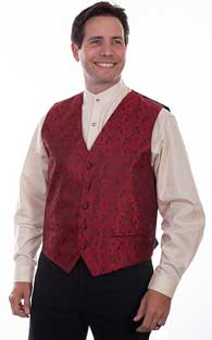 Scully No Lapel Paisley Vest -Red - Men's Old West Vests and Jackets | Spur Western Wear