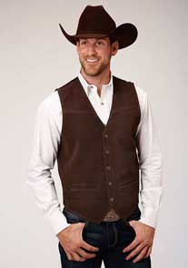 Roper Satin Back Dark Brown Suede Leather Western Vest - Men's Leather Western Vests and Jackets | Spur Western Wear