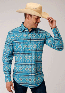 Roper Blue Aztec Long-Sleeve Snap Front Western Shirt  - Men's Western Shirts | Spur Western Wear