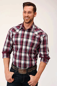 Roper Plaid Long Sleeve Snap Front Western Shirt - Wine - Big & Tall,- Men's Western Shirts | Spur Western Wear