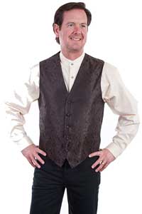 Scully No Lapel Paisley Vest -Brown- Men's Old West Vests and Jackets | Spur Western Wear