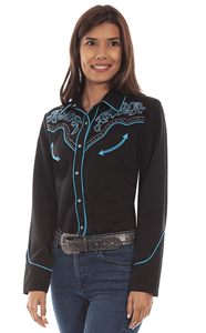 Scully  Floral Embroidered Western Shirt - Black - Ladies' Retro Western Shirts | Spur Western Wear