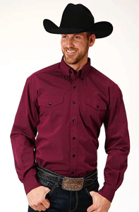 Roper Poplin Long Sleeve ButtomFront Western Shirt - Wine- Tall - Men's Western Shirts | Spur Western Wear